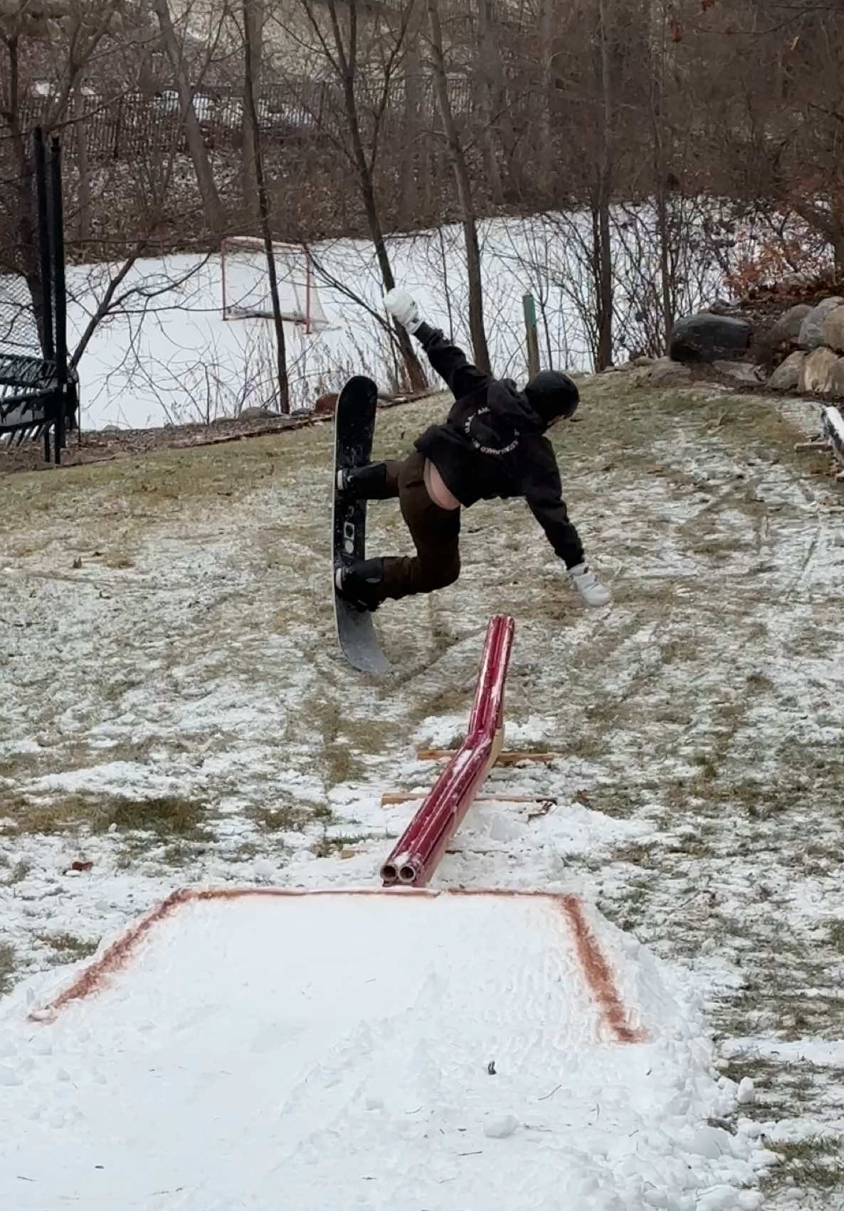 Patiently waiting for slams like this. ❄️  #backyardterrainpark #fails #snowboard #snow #fyp 