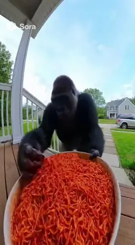 gorilla tries spicy noodles 🤢  #gorilla #sora2 #viralai #fyp 