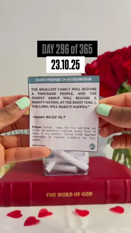 DAY 296 of 365: GOD’S PROMISE OF ACCELERATION. Amen 🙏🏽  BE GRATEFUL for a New Day! 🙏🏽🤩 Reminder: Don’t just read this promise, meditate on it, pray + praise over this promise. Have a blessed day! 🤩 #PeopleOfHisPresence #Psalm51:11  #GodsPromises #OCTOBER2025 #RevivNationPromises 