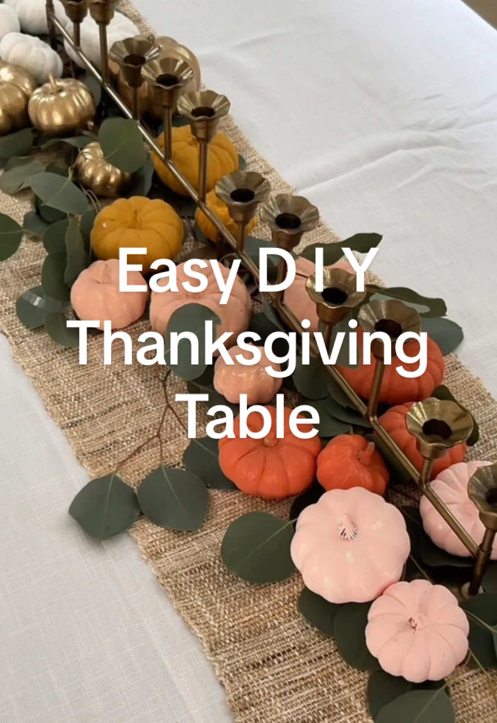 How many is too many mini pumpkins for a Thanksgiving table scape? And my paint colors? All listed and linked on my website or LTK for those interested in making this setup too. #thanksgivingtable #diypumpkin #crafthack #easydiys #thanksgivingvibes 