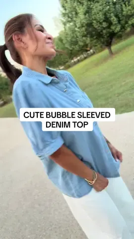 This cute denim buddle sleeved top is a great addition to any outfit!   #creatorsearchinsights #denimskirt  #cutetops #tiktokshopfinds  #tiktokshopblackfriday 