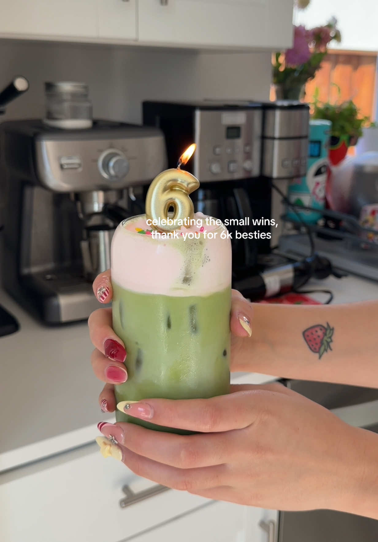 celebrating hitting 6k followers im soooooo grateful and happy😋💖🙈 #roadto10k #matchalatte #celebration #matcha #whimsical 