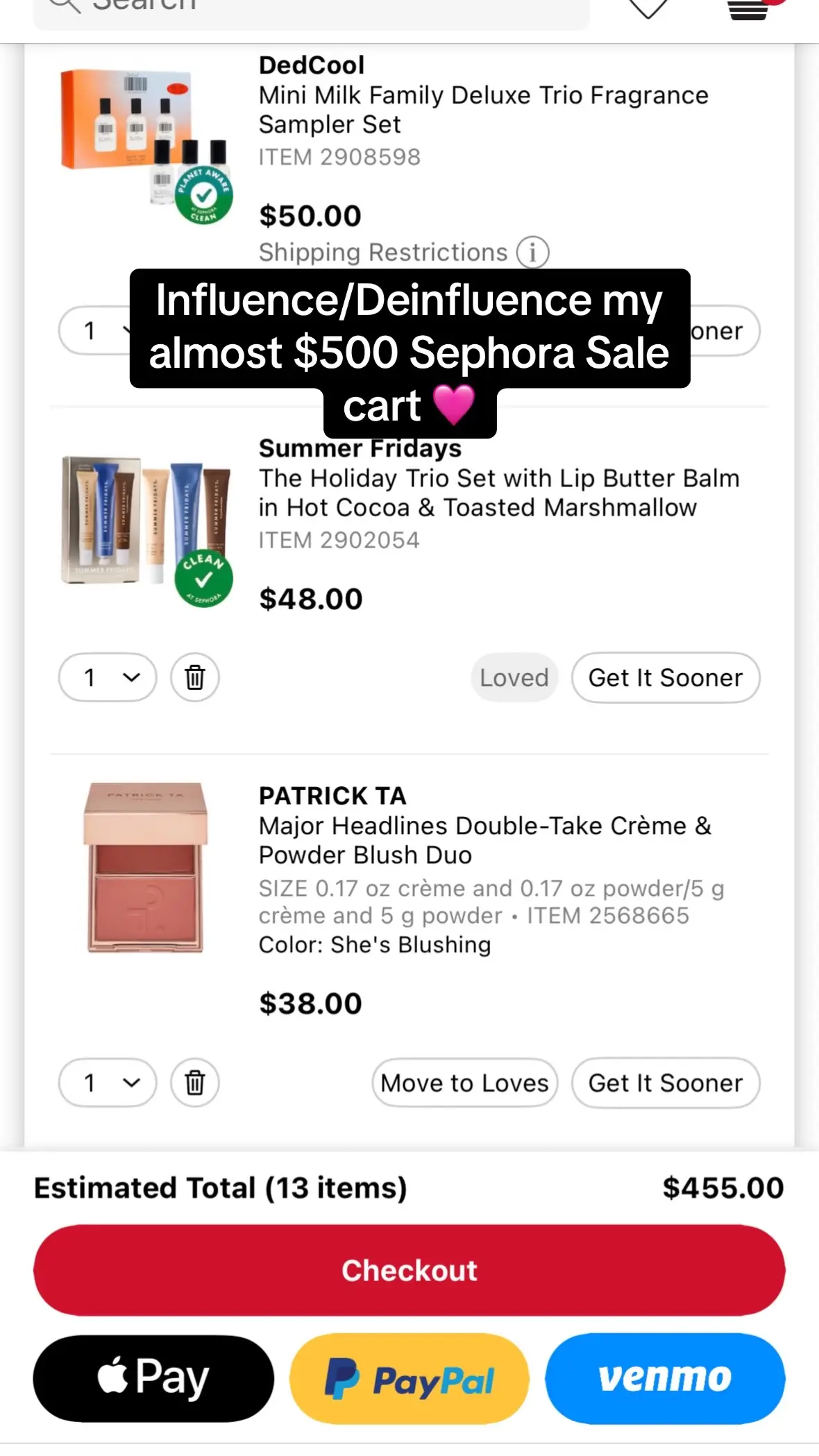 Help me decide what to buy during the upcoming Sephora Sale #sephorasale #sephoracart #makeup #beauty #microinfluencer 
