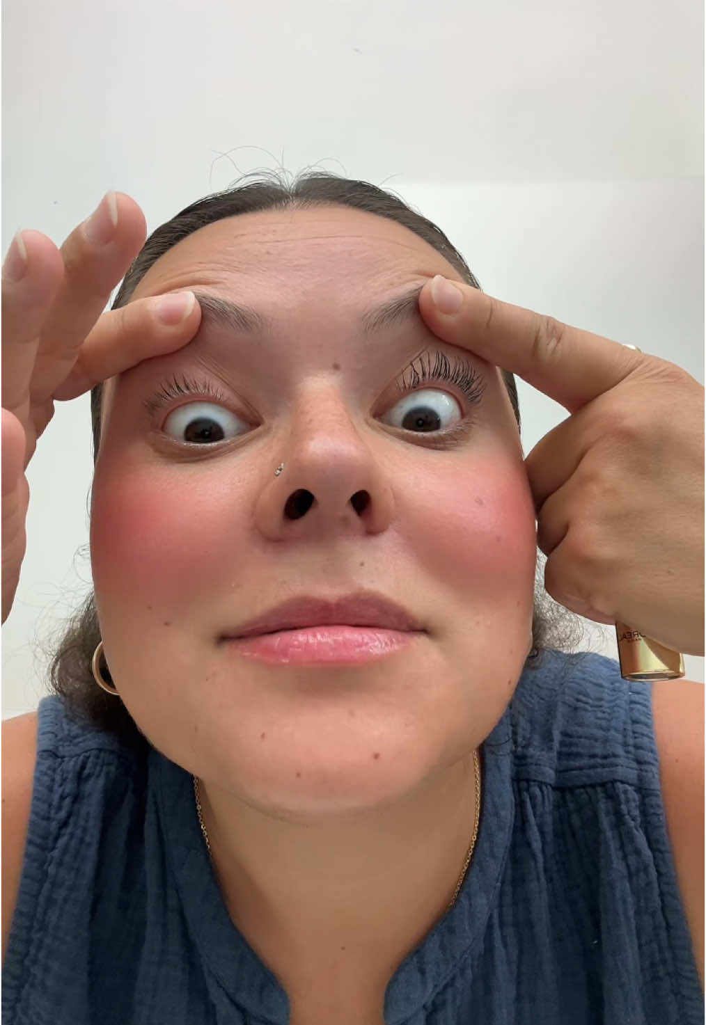 Replying to @IG & YT: Keisha.arlene My makeup of the day 💌 @Tower 28 Beauty xoxo lip gloss @MERIT Beauty apres blush @loréal paris usa panorama mascara #MakeupRoutine #makeupoftheday 