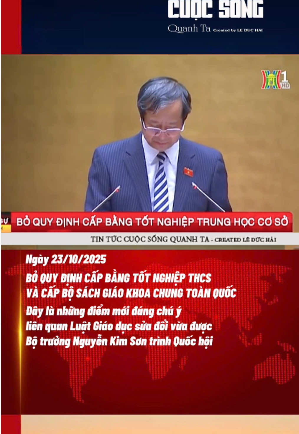 Sáng 22/10, thừa ủy quyền Thủ tướng Chính phủ, Bộ trưởng Giáo dục và Đào tạo (GDĐT) Nguyễn Kim Sơn đã trình bày trước Quốc hội ba dự án luật gồm: Luật sửa đổi, bổ sung một số điều của Luật Giáo dục 2019; Luật Giáo dục nghề nghiệp (sửa đổi); và Luật Giáo dục đại học (sửa đổi). #tintuc #cuocsongquanhta #bogiaoducvadaotao #luatsuadoi #truyenhinhhanoi 