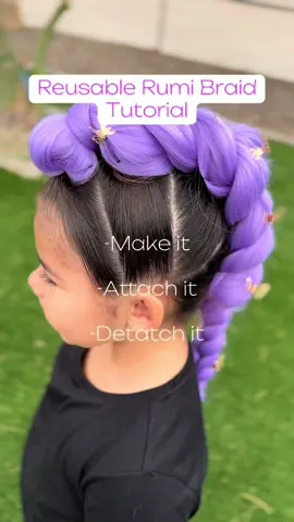 All in one reusable Rumi braid tutorial! Make it, Attach it & Detatch it! 💜 Prepare the braid ahead of time and attach it in minutes when you need it!  It’s reusable! Use for another event or let them have fun playing dress up 🤭 #kpopdemonhunters #rumikpopdemonhunters #rumi #kpopdemonhuntersrumi #rumicosplay 