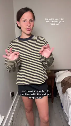 A striped long sleeve is a must and paired with a little skirt is just too cute for fall #fallaesthetic #fallfreshness #falloutfit #striped 