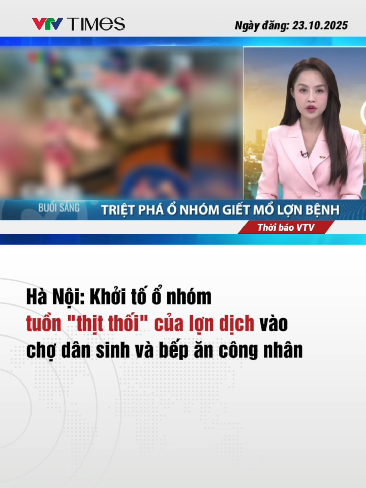 Công an TP. Hà Nội vừa triệt phá ổ nhóm mua bán, g.iết m.ổ lợn c.hết do dịch bệnh để tuồn ra thị trường làm thực phẩm. Gần 840kg thịt và nội tạng lợn nhiễm bệnh đã bị thu giữ, trong đó nhiều phần đã bốc mùi hôi thối. #vtvtimes #tiktoknews #Hanoi #lonbenh #thucphamban #thitthoi #londich #dichtaheochauphi