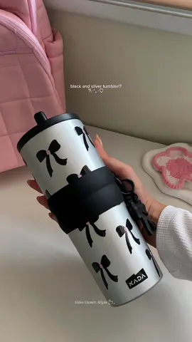 finally got this cutiee black and silver tumbler from @KADA Tumbler 😩🖤 #tumbler #kadatumbler #tumblerwithstraw #bowknottumbler #kadatumblerwithstraw 