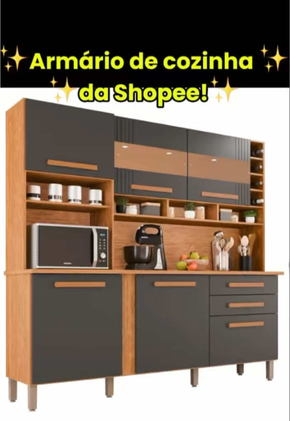 🛍️ Armário de Cozinha 6 Portas 2 Gavetas Amanda 😉 super estiloso e no precinho!✨ Quer o link? Me me peça nos comentários que eu envio!🛍️#armario #cozinhaestilosa #armariodecozinha 