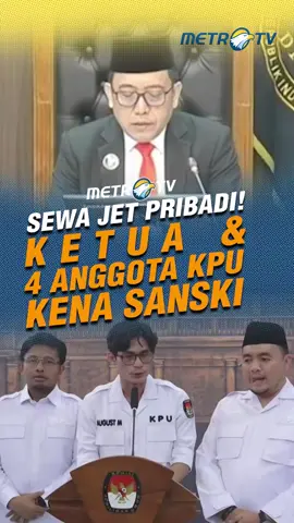 DKPP menjatuhkan sanksi peringatan keras kepada Ketua KPU RI dan empat anggota KPU serta Sekjen KPU karena terbukti melanggar kode etik soal pengadaan sewa jet pribadi saat penyelenggaraan Pemilu 2024.  #metrotv #beritaviral #tiktokmetrotv #viral #fyp #DKPP #KPURI #jetpribadi #sanksi #pemilu2024