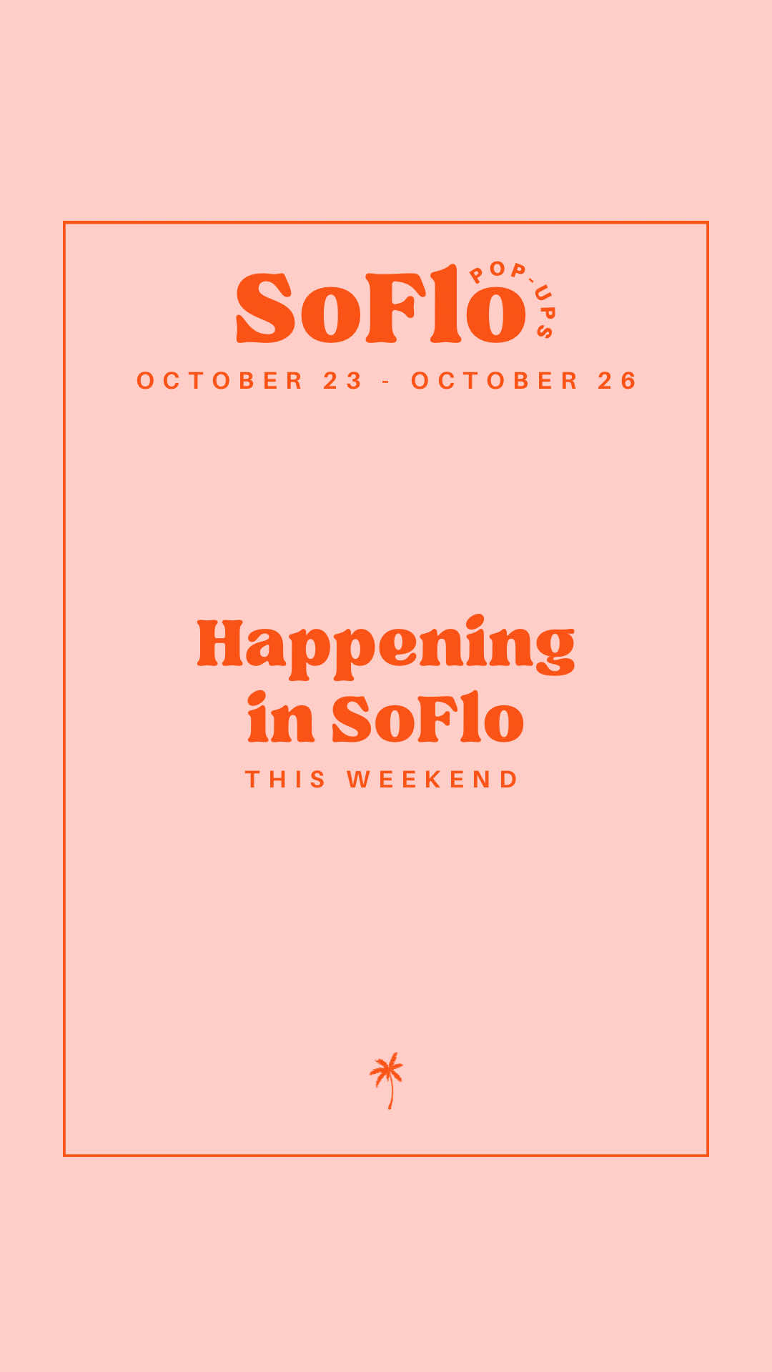 your weekend just got better  Salty Donut x Poppi  🗓️Now - Oct 26  📍The Salty Donut  🍩 Meet the poppi x The Salty Root Beer Float Donut, poppi root beer & vanilla cold foam, and poppi cherry espresso & root beer tonic.  Miami Fashion Week 🗓️Now - Oct 26 📍Various locations  Zuma x Dante’s HiFi 🗓️Oct 23 | 9 PM 📍Zuma Miami Chamber of Secrets: Speed Friending and Costume party  🗓️Oct 23 | 8 PM - 10 PM  📍The Corner 🪄 Step into the Chamber of Secrets for a magical night of connection, trivia, and wizardly fun.  Moonlight Market  🗓️Oct 24 | 6 PM - 10 PM   📍Qunubus  💎For local makers and metaphysical creatives to gather. Nighttime in Candyland   🗓️Oct 24 | 10 PM 📍Daer Night Club  🍬 No tricks, all treats for Halloween Week Poolside Series  🗓️Oct 25 | 9 AM - 12 PM  📍The Goodtime Hotel  🏊🏼‍♀️Kick off your morning with a pilates class, then dive into the ultimate pool party with vendors and goodies. Pumpkins & Lattes 🗓️Oct 25 | 11 AM - 1 PM 📍Sol Haus 🎃Paint pumpkins, sip fall lattes, and share a faith-filled morning of creativity & connection! Coffee & Beats  🗓️October 25  📍Wells Coffee  ☕️ Back right on time for spooky season with sounds from @milaqsounds_.  Hotkor x paddle club  🗓️Oct 25 | 10:30 AM 📍Padle Palm Beach Club  🏓Exclusive HOTKOR & Padel Club event, an energizing Pilates Mat class paired with the luxurious Padel Club experience. Halloween Vintage Market & Car Show  🗓️Oct 25 | 2 PM - 7 PM 📍Dale Laboratories 👻 Vintage vendors, car show, food trucks, haunted House, and costume contest Self-Portrait Workshop  🗓️Oct 25 | 4 PM - 6 PM  📍Chimba Miami  🖊️ Draw your own self-portrait in an intimate workshop with matcha from @mariettsflavors & good vibes included.  Halloweentown 🗓️Oct 25 | 4 PM - 8 PM 📍Downtown Doral Pocket Park  🦇Stroll through a whimsical setting featuring a giant castle, enchanted trees, and costumed performers ready to entertain. Shuffle Cardio Party  🗓️October 25 | 4:30 PM - 7 PM 📍The Dirty Rabbit Miami  🔮Shuffle cardio, tarot card readings, massages, hair braiding, glitter station, and luxe goodie bags.  The Trippy Flea  🗓️Oct 25 | 5 PM 📍Oakland Park Tap Room  💀They turn the garden into a haunted market full of good finds, cold beer, and creepy fun. Artisan Market  🗓️Oct 26 | 10 AM - 5 PM  📍The Bamboo Grove  🛍️Shop local, sip coffee, and enjoy the vibe at our Artisan Market  Caroline in The Park  🗓️Oct 26 | 7 PM  📍508 NE 2nd St, Fort Lauderdale, Florida 33301 🎥Grab you chairs and enjoy a free screening of Caroline. 