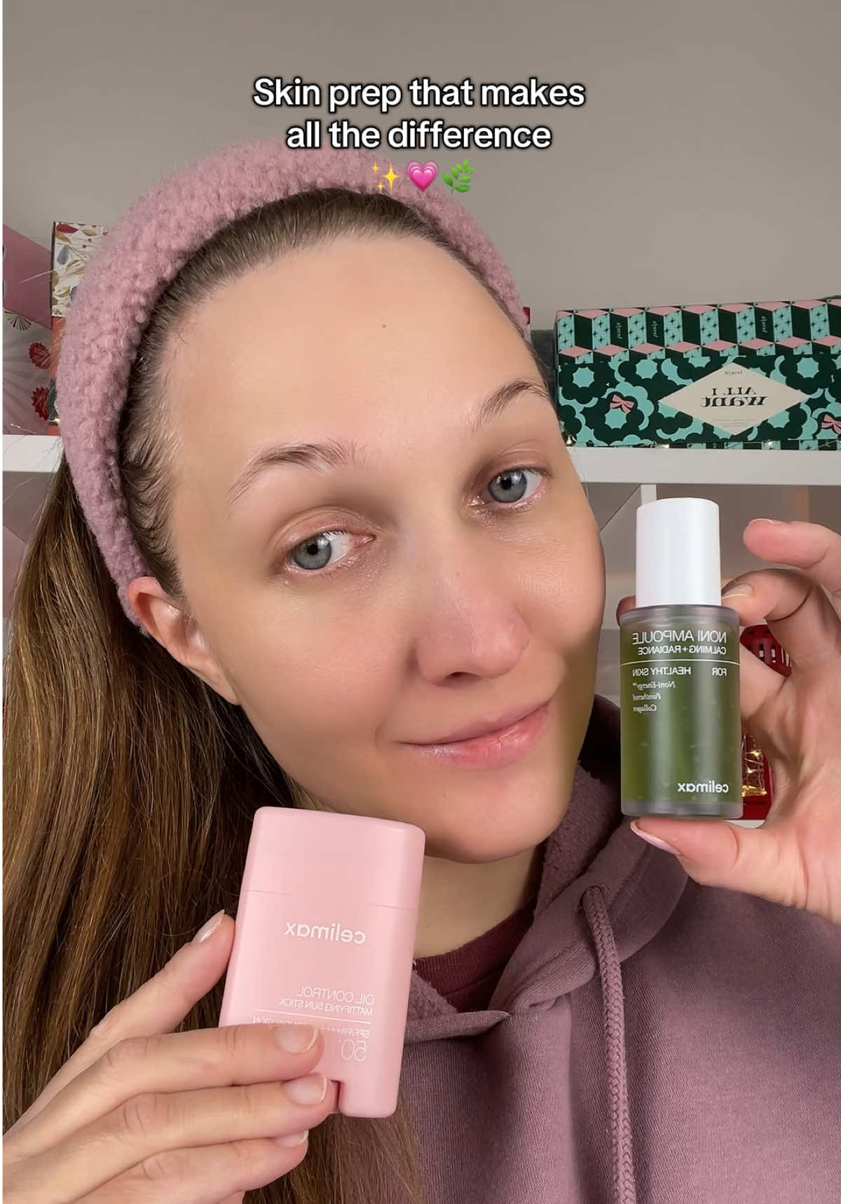 Skin prep that makes your makeup actually look flawless ✨💗🌿 Hydrating, smoothing & shine-free glow — the perfect base! 😌 @celimax.global  celimax The Real Noni Energy Ampoule 💚  celimax Oil control Matting sun stick 🎀  #celimax #SkinCare #glowingskin  #healthyskin #skincareroutine 