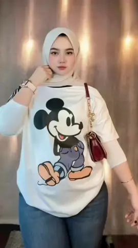 Kaos lengan pendek garis tiga oversize gambar mickey #fyp 