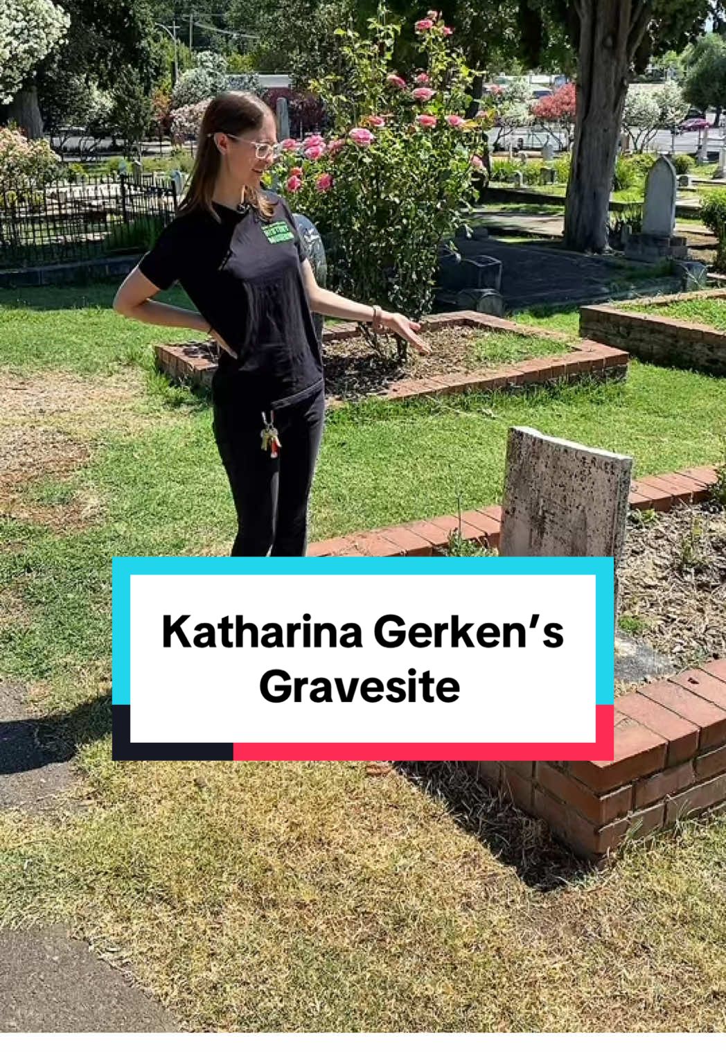 While standing at the  gravesite of Katharina Gerken at the Sacramento Historic City Cemetery, Aly discussed the gruesome mųrder of Gerken who passed away January 4, 1861 at her house of ill repute at Second and L Streets in Sacramento, California. In March 1861, Louis Kahl was convicted of her murder and was later executed.  #SacHistoryMuseum #museum #sacramento #cemetery #gravesite      