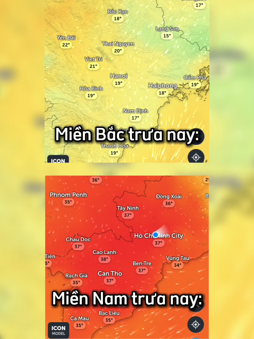 Tình hình 2 Miền Bắc Nam trưa nay: #lạnh #bão #thientempest🌪️⚡ #nóng #xh 