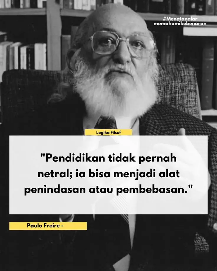 ✨ Makna dalam kehidupan sehari-hari: Kalau pendidikan hanya mengajarkan untuk menghafal tanpa berpikir, itu bisa menjadikan kita pasif, tunduk, dan mudah diarahkan tanpa kritis. Tapi kalau pendidikan membuka pikiran, mengajarkan kita untuk bertanya, mencari kebenaran, dan berpikir bebas, maka pendidikan itu jadi jalan menuju kebebasan. Seperti di sekolah, di rumah, atau di tempat kerja—apakah kita diajarkan sekadar ikut aturan tanpa paham, atau diajak mengerti dan berpikir kritis—itulah yang menentukan apakah kita “ditindas” atau “dibebaskan” oleh pendidikan. #katakata #filsafatpemikiran #filsafatkehidupan #pendidikan #fyp 