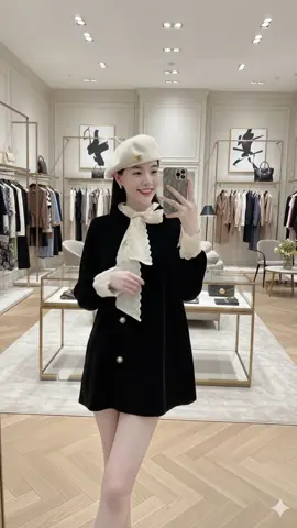 Váy Nhung cổ nơ ren #mieoufitfashion #vaynhung #thoitrangthudong #xuhuong #xinhdepmoingay 