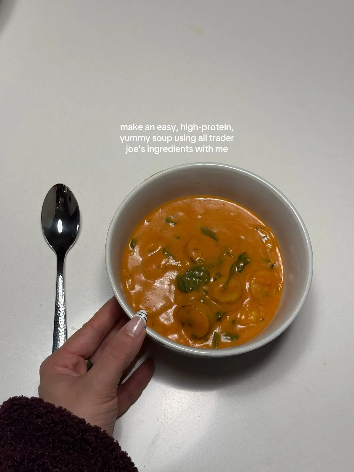 @Trader Joe's ily easy high protein tomato gnocchi soup 🍅 #fy #fyp #traderjoes #cooking #food 