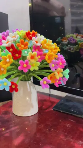 Bình hoa cúc nhí kẽm nhung để bàn, làm bó hoa, quà tặng handmade 🌻🌻#xh #viral #hoakemnhung #tulipkemnhung 