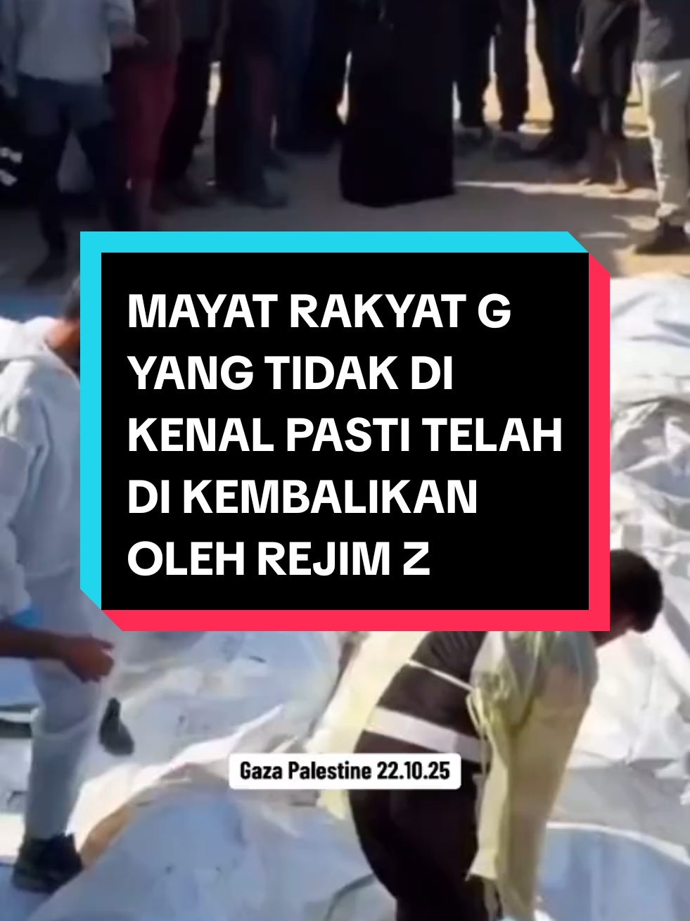 MAYAT RAKYAT G YANG TIDAK DI KENAL PASTI TELAH DI KEMBALIKAN OLEH REJIM Z..  54 Mangsa yang tidak di kenali, yang mayatnya baru-baru ini telah diserahkan oleh Israel sebagai sebahagian daripada perjanjian pertukaran. Keluarga mangsa tidak dapat mengenal pasti keluarga mereka kerana pencacatan & kecacatan yang meluas telah di kenakan ke atas meraka ketika dalam tahanan Rejim Z..  Menurut sumber perubatan, kebanyakan mayat menunjukkan tanda-tanda penyeksaan, penderaan & hukuman mati si lapangan apabila diserahkan kepada pihak berkuasa pendudukan Rejim Z.. #gazaupdate #freepalestine #lawankezaliman  #breakthesilence  #justiceforpalestine 