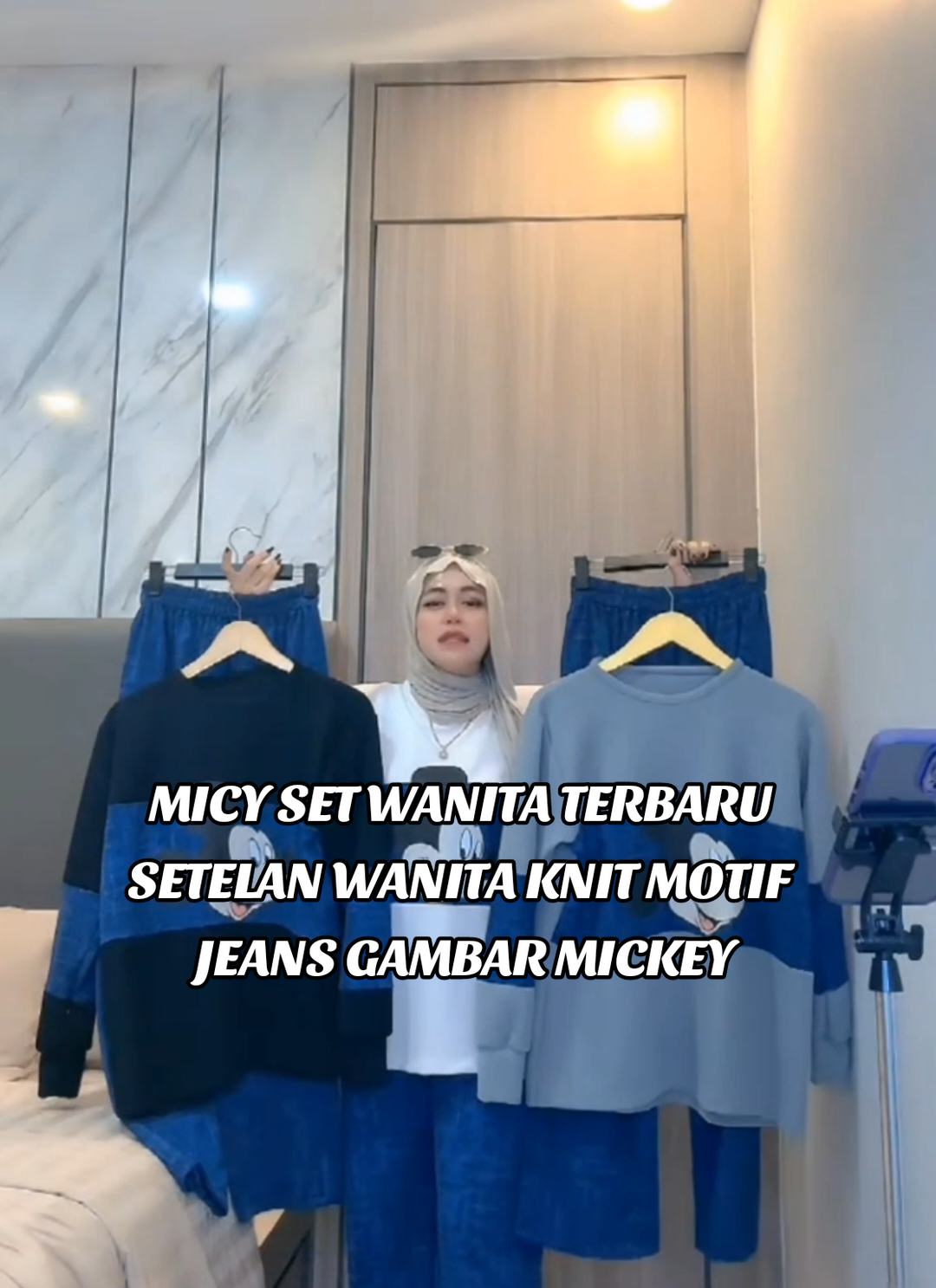 MICY SET WANITA TERBARU SETELAN WANITA KNIT MOTIF JEANS GAMBAR MICKEY#fyp #belilokal #oneset #onesetmurah #tiktoktokopedia 