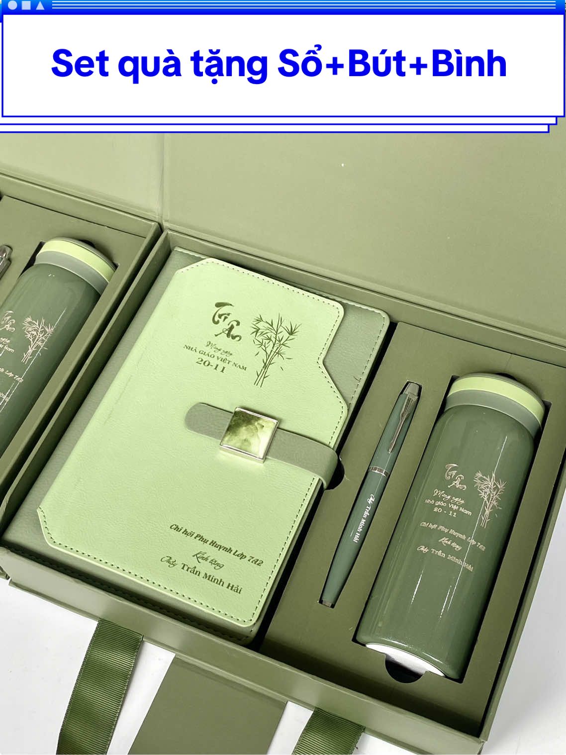Có những người lái đò vẫn lặng lẽ gieo chữ, chẳng cần ai nhớ tên 🍃 Thế nhưng chỉ cần một lời chúc, một món quà giản dị đôi khi đủ để họ thấy được trân trọng và yêu thương ❤️ Một set quà nhỏ tinh tế tặng Thầy cô ngày Nhà giáo với 3 món Sổ bút bình in/khắc tên riêng, nội dung lời chúc theo yêu cầu  Quà tặng 20-11 cho Thầy Cô đã sẵn sàng, bạn ib #katicup tư vấn nhe  #quatang20_11 #côgiáo #giaovienmamnon #ngàynhàgiáoviệtnam20_11   Học sinh , hội phụ huynh học sinh , giáo viên cấp 2  