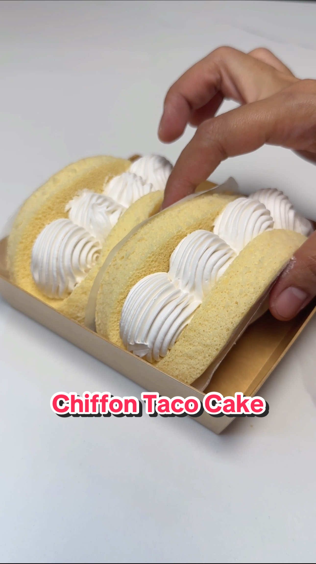 Chiffon Taco Cake #Recipe ⤵️ ✔️Batter 4 egg yolks (large) 1/4 cup sugar (50g) 1/4 cup canola oil (60ml) 1/2 cup fresh milk (120ml) 1/ tsp vanilla extract (5ml) 1 cup cake flour or apf instead (120 to 130g) 1 tsp baking powder (5g) 1/4 tsp salt (1g) ✔️Meringue 4 egg whites (large) 1/4 tsp cream of tartar (1g) 1/4 cup sugar (50g) ✔️Filling 1 cup whipping cream (240ml) 1 tbsp sugar (12g) 1/2 tsp vanilla extract (2.5ml) ✔️Topping/Add-on *Strawberry fruit or any preferred topping *Powdered Sugar (for dusting) -Round cutter size: 5 inches (yields 6pcs.) #cake #chiffon #baking #tutorial