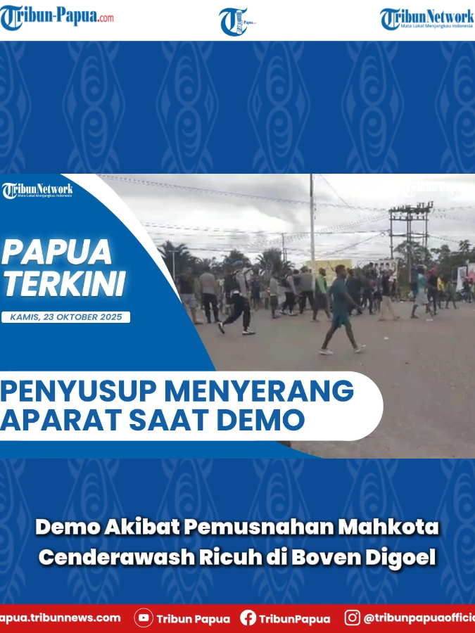 Peristiwa terjadi di sejumlah titik di Kota Tanah Merah ibu kota Kabupaten Boven Digoel, Papua kerusuhan ini terjadi pada hari rabu (22.10.2025 Aksi dipicu oleh protes terhadap pemusnahan mahkota cendrawasih oleh BKSDA  Kabid Humas Polda Papua Kombes Pol Cahyo mengatakan bahwa kerusuhan terjadi setelah aksi damai kemudian disusupi oleh sekelompok orang tak dikenal yang melakukan penyerangan terhadap aparat keamanan// Kombes Cahyo mengimbau seluruh masyarakat agar tidak terprovokasi dan menahan diri atas peristiwa ini. BACA SELENGKAPNYA papua.tribunnews.com dan tribunnews.com Follow us on Social Media Instagram: @tribunpapuaofficial TikTok: @tribunpapua Facebook: Tribun Papua Youtube: Tribun Papua