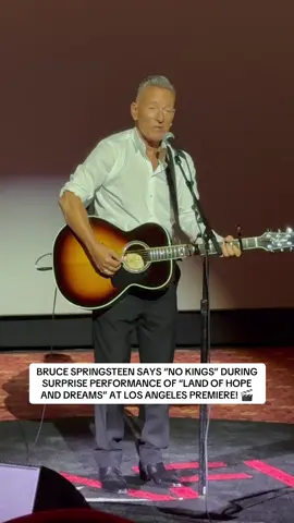 Bruce Springsteen says “No Kings” before singing his song “Land of Hopes and Dreams” during his surprise performance at the Los Angeles Premiere of Springsteen: Deliver Me from Nowhere. #brucespringsteen #springsteendelivermefromnowhere #popculturenews #jeremyallenwhite 
