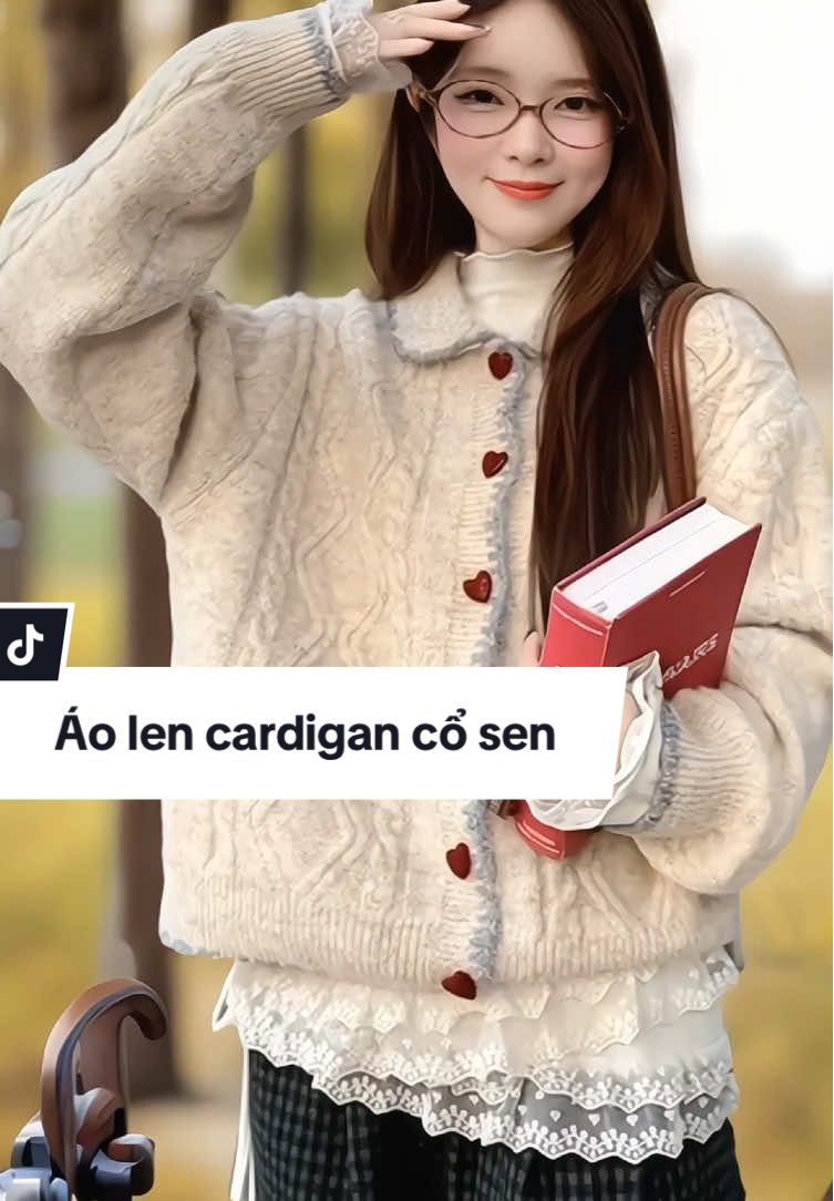 Áo len cardigan dày dặn cổ sen vintage, cúc bọc nhung tinh tế #aolennu #aolenvintage #aolencadigan #aolenxinh #xuhuong 
