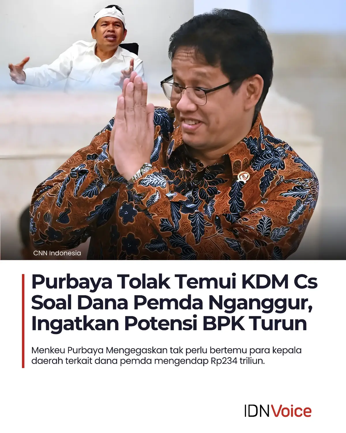 Polemik dana Rp234 triliun pemda yang disebut “nganggur” di bank makin panas. Menkeu Purbaya menolak ajakan pertemuan dari Gubernur Jabar Dedi Mulyadi dan kepala daerah lain. Purbaya menegaskan, data yang ia gunakan berasal langsung dari Bank Indonesia, bukan hasil hitungan Kemenkeu. Ia juga memperingatkan kepala daerah agar berhati-hati, karena BPK bisa turun memeriksa aliran dan penempatan dana tersebut. Sementara Dedi Mulyadi bersikeras tak ada uang “mengendap” di kas daerahnya. #DanaPemda #PurbayaYudhiSadewa #Kemenkeu #DediMulyadi #UangMengendap 