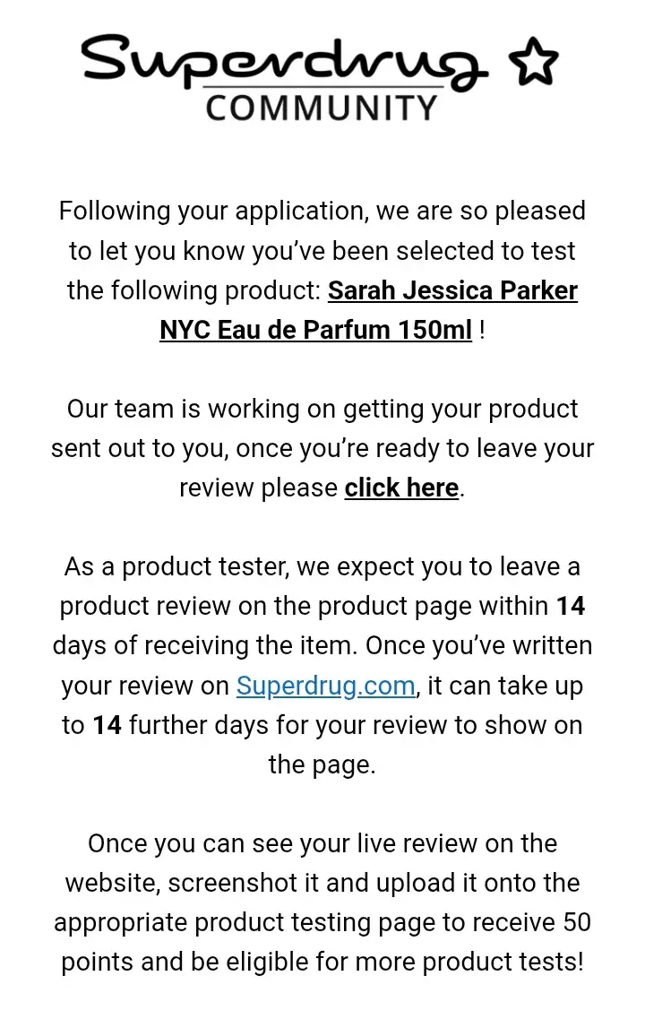 💖 SUPERDRUG 💖 💗 SUPERDRUG COMMUNITY 💗 💓 SARAH JESSICA PARKER NYC EAU DE PARFUM 💓 Thank you Superdrug Customer Community for choosing me for this fabulous Sarah Jessica Parker Eau De Parfum. Looking forward to this arriving  Hey! Come join me on the Superdrug community with my code 140371826! https://community.superdrug.com?referralCode=140371826 @superdrug  @superdrugcustomercommunity  @isarahjessicaparker  #superdrugcustomercommunity  #sdcustomercommunity  #superdrug  #testandreview 