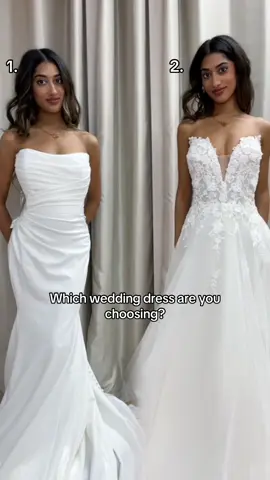 1 or 2?? 🤍  #weddingdressshopping #trendingweddingdress #weddingshopping #torontobridalboutique #bridetobe 