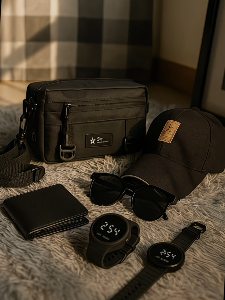 Paket Outfit Pria Cuma 70k Dapet 5 Barang Boskuhhh😍 #tasslempangpria #topipria #dompetpria #jamtangan #kacamata 