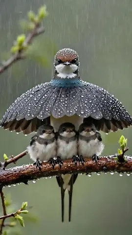Mother bird sheltering her kids 🥹💞