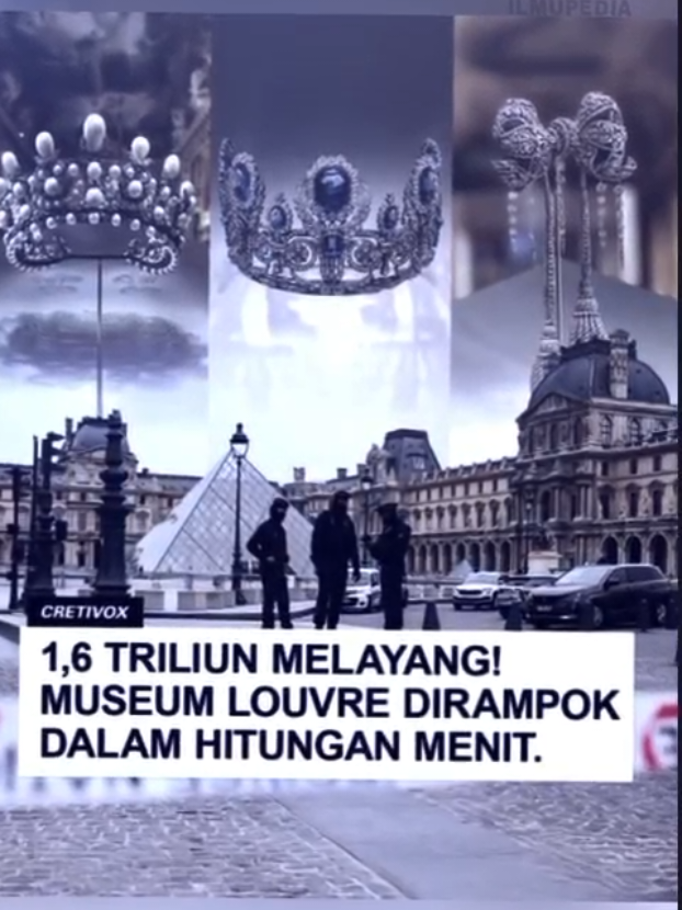 Bagian 116 | perampok tingkat dewa🥶🔥 Museum Louvre di Paris menjadi sasaran perampokan besar pada akhir pekan lalu. Delapan perhiasan bersejarah yang merupakan warisan Kekaisaran Prancis dilaporkan raib hanya dalam waktu sekitar empat menit. Kepolisian Prancis menyebut para pelaku menembus sistem keamanan canggih museum dan mengambil koleksi yang disimpan di Galeri Apollo yakni ruangan tempat mahkota dan perhiasan kerajaan disimpan. Nilai kerugian ditaksir mencapai lebih dari Rp1,6 triliun atau sekitar USD 100 juta. Pihak berwenang Prancis telah menutup sementara sebagian area museum untuk penyelidikan. Kementerian Kebudayaan Prancis dan pihak Louvre bekerja sama dengan kepolisian nasional untuk mengidentifikasi pelaku melalui rekaman CCTV dan data keamanan digital. Koleksi yang dicuri disebut berasal dari masa pemerintahan Napoleon, menjadikannya salah satu artefak paling berharga di Eropa. #viral #trending #fyp 