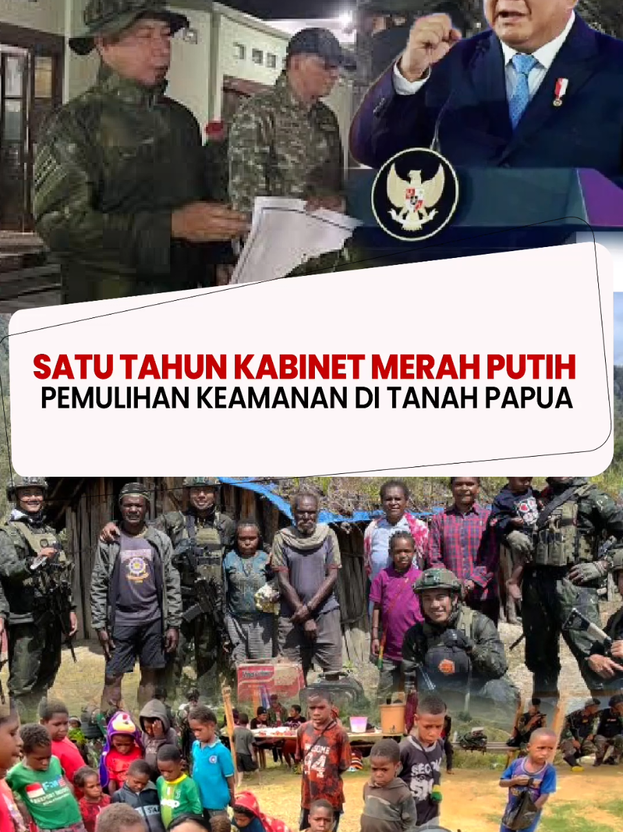 Satu Tahun Kabinet Merah Putih, Pemulihan Keamanan Di Tanah Papua TNI berkomitmen untuk terus mendukung program pemerintah dalam menjaga stabilitas keamanan dan memperkuat keutuhan Negara Kesatuan Republik Indonesia. Melalui berbagai operasi dan kegiatan teritorial, TNI bersama masyarakat berupaya memulihkan keamanan serta membangun kepercayaan di Tanah Papua. Sinergi antara aparat, pemerintah, dan rakyat menjadi kunci terciptanya Papua yang aman, damai, dan sejahtera. #tniprima #tnirakyat  #indonesiamaju  #setahunberdampak 