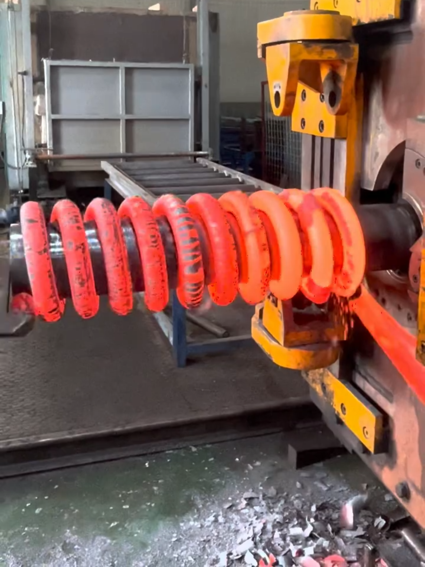 Coil-winding railway springs #process #factory #manufacturing #blacksmith #forging
