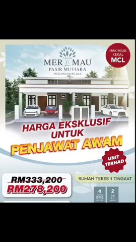 KHAS UNTUK PENJAWAT AWAM! 🏡 Nak rumah sendiri tapi takut komitmen tinggi? Rumah Teres FREEHOLD di Taman Merlimau ni memang sesuai untuk anda! 😍 #merlimaumelaka #merlimau #ppam #penjawatawammalaysia #melaka 