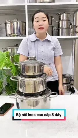 Bộ nồi inox 3 đáy cao cấp nhà Kalins sài êm trên tất cả các loại bếp#CapCut 
