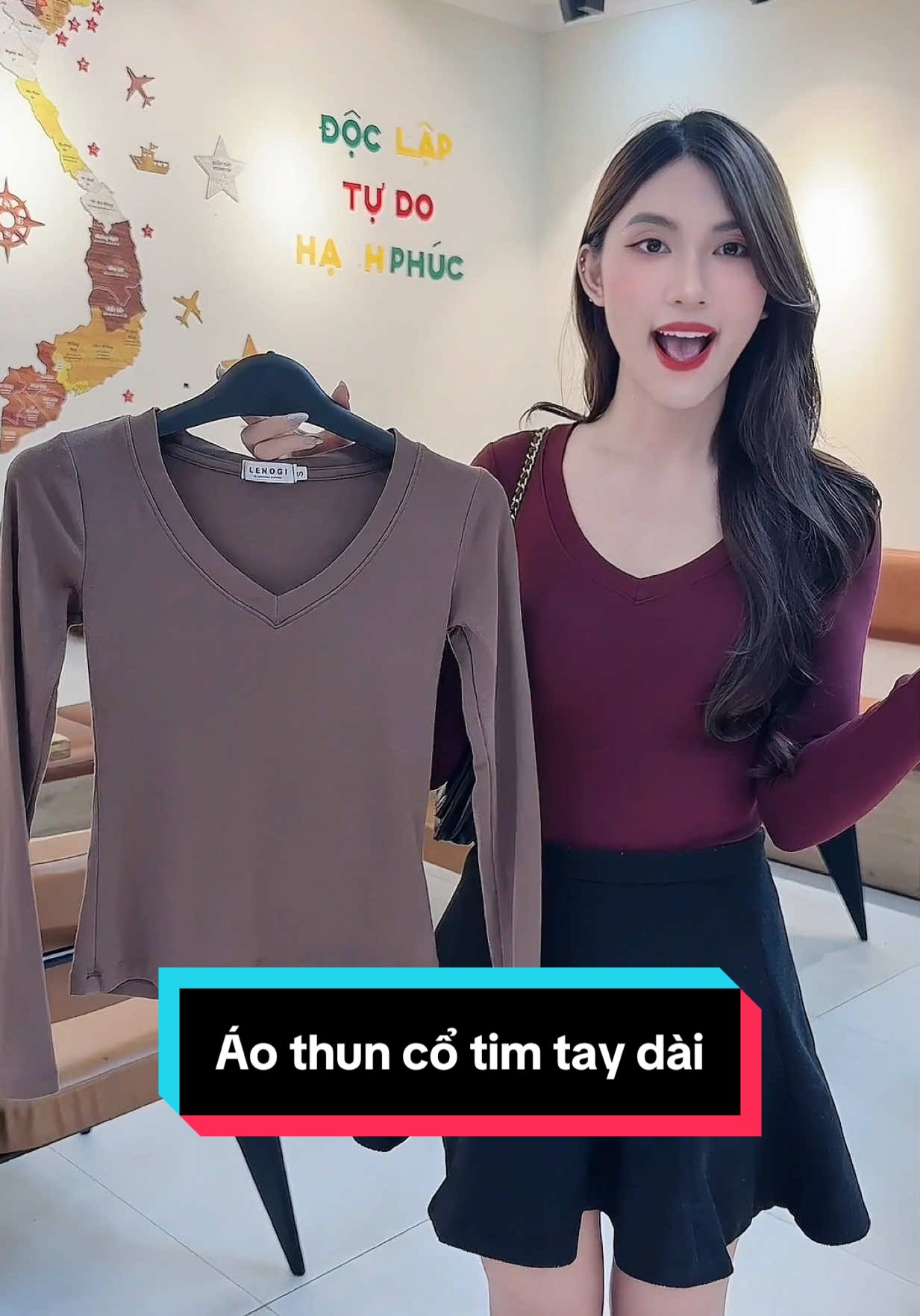 Áo thun cổ tim tay dài #aothun #aothundaitay #aothuncotim #aohottrend #thoitrangnu 