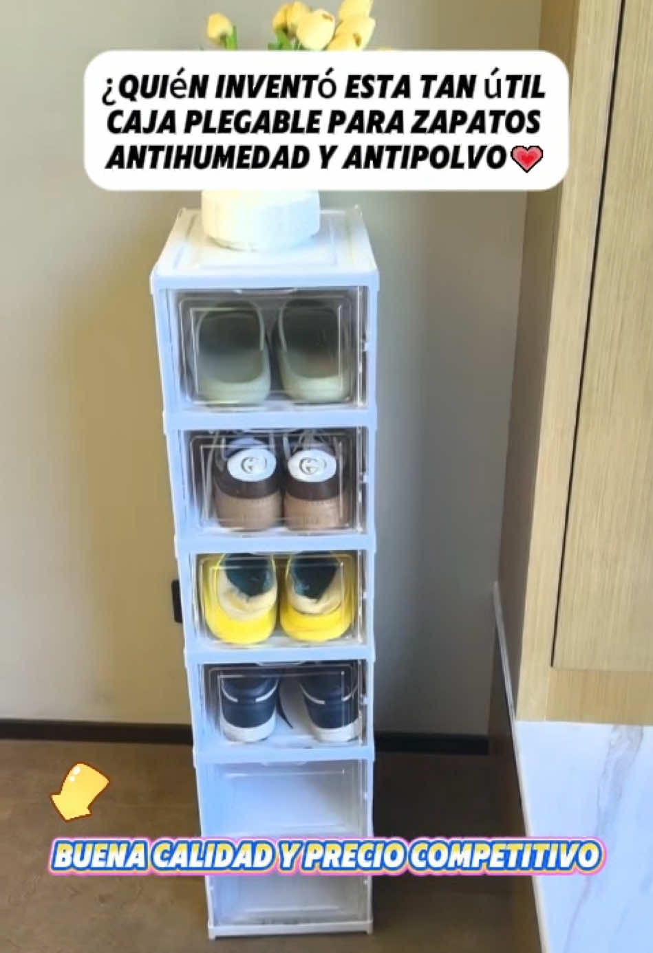 Caja de zapatos plegable, no requiere instalación, fácil de almacenar, ahorra espacio, vale la pena comprarla #zapatos#zapatillas#organizador#muebles#casa#hogar#fyppp#trend  