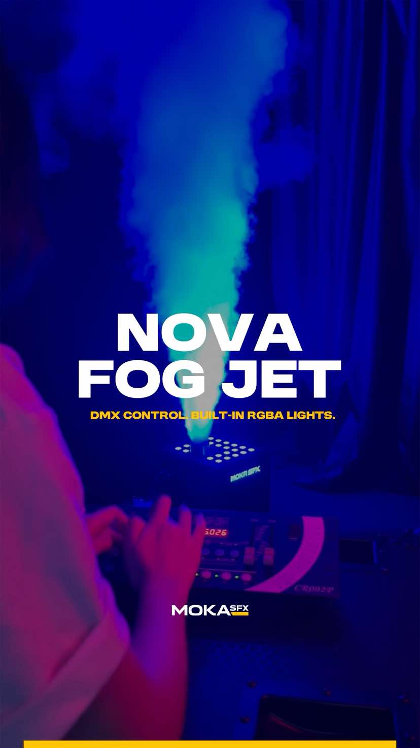 Nova Fog Jet — DMX control, instant smoke, total power! 💨 Shoots 12–15m smoke columns with dual nozzles, enhanced by RGBA LED lighting. 🔥 Half-power mode for longer performances 💧 Fully waterproof and built to last 🎛 Remote, manual, or DMX control — take full command of your show. #NovaFogJet #SmokeMachine #stageeffects #stagelighting #co2jet 