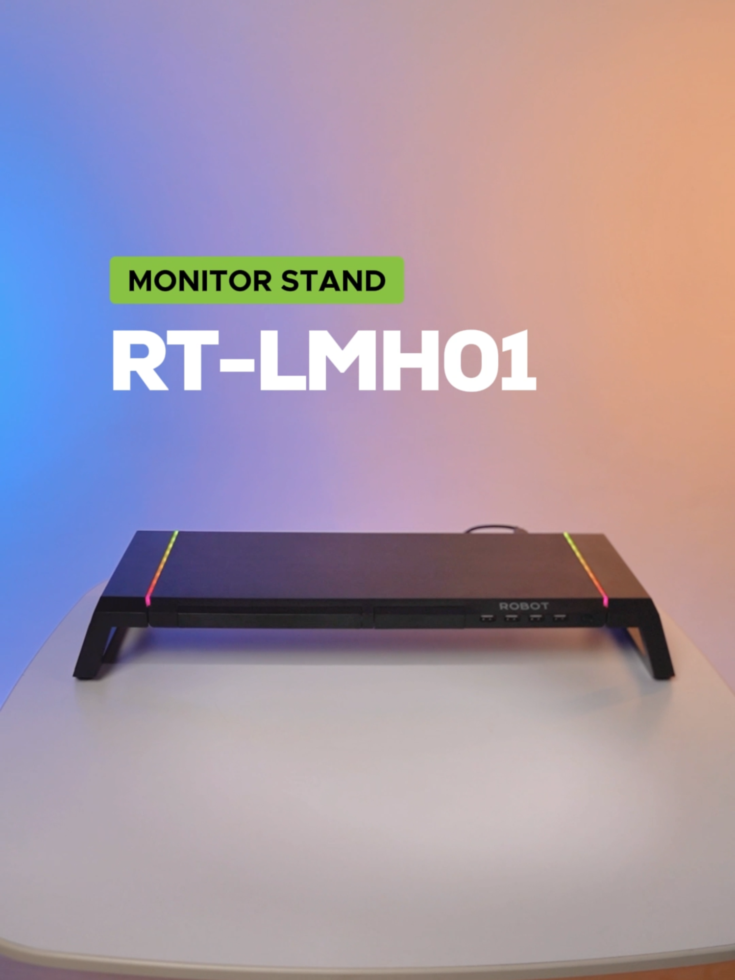 Ubah meja kerjamu jadi lebih rapi dan fungsional dengan ROBOT RT-LMH01 Holder yang dilengkapi 4 Port USB, Lampu RGB, Stand Ponsel, dan penyimpanan meja, plus garansi 1 tahun! #DeskSetup #MejaKerjaRapi #MonitorStand #AksesorisKomputer #ROBOTOfficial#TikTokShop #RobotSmartpower