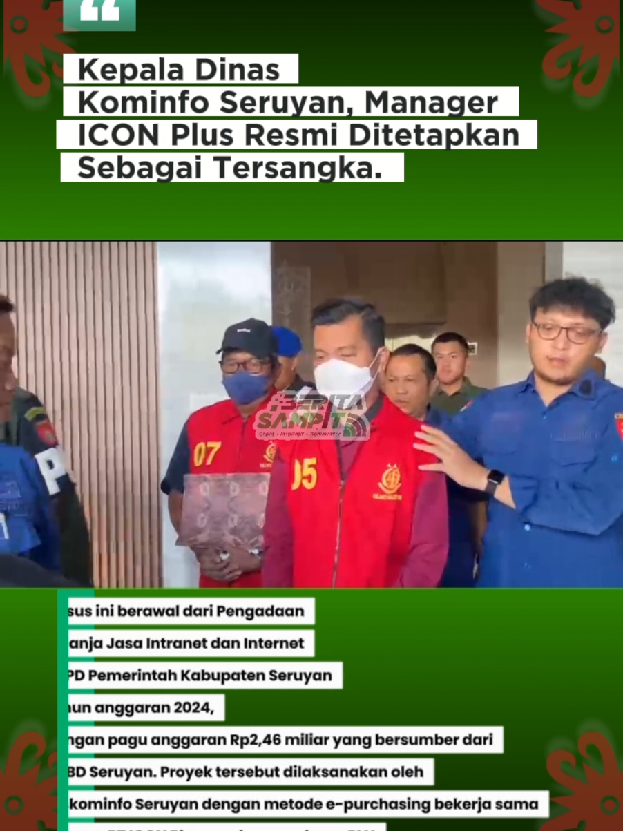Kasus dugaan korupsi proyek internet di Kabupaten Seruyan akhirnya menyeret pejabat tinggi daerah. Kepala Dinas Komunikasi, Informatika, Statistik, dan Persandian (Diskominfo) Seruyan, RNR, resmi ditetapkan sebagai tersangka bersama FIO selaku Manager Unit Layanan PT Indonesia Comnets Plus (ICON Plus) Kalimantan Tengah. #sampit #seruyan #korupsi #jaringan #kepaladinas 
