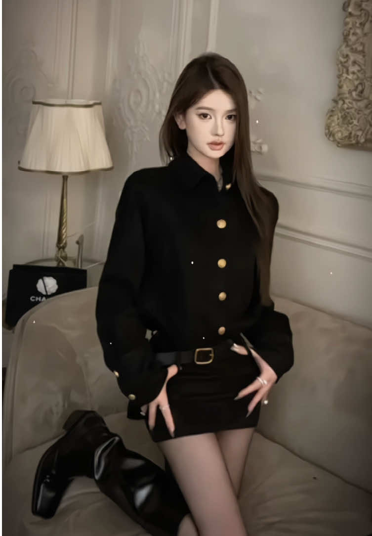 Đầm váy nữ cổ sơ mi da lộn phối khuy đồng chiết eo chân váy ôm body tiểu thư siêu tôn dáng nữ#outfit#phoidonunu#trending