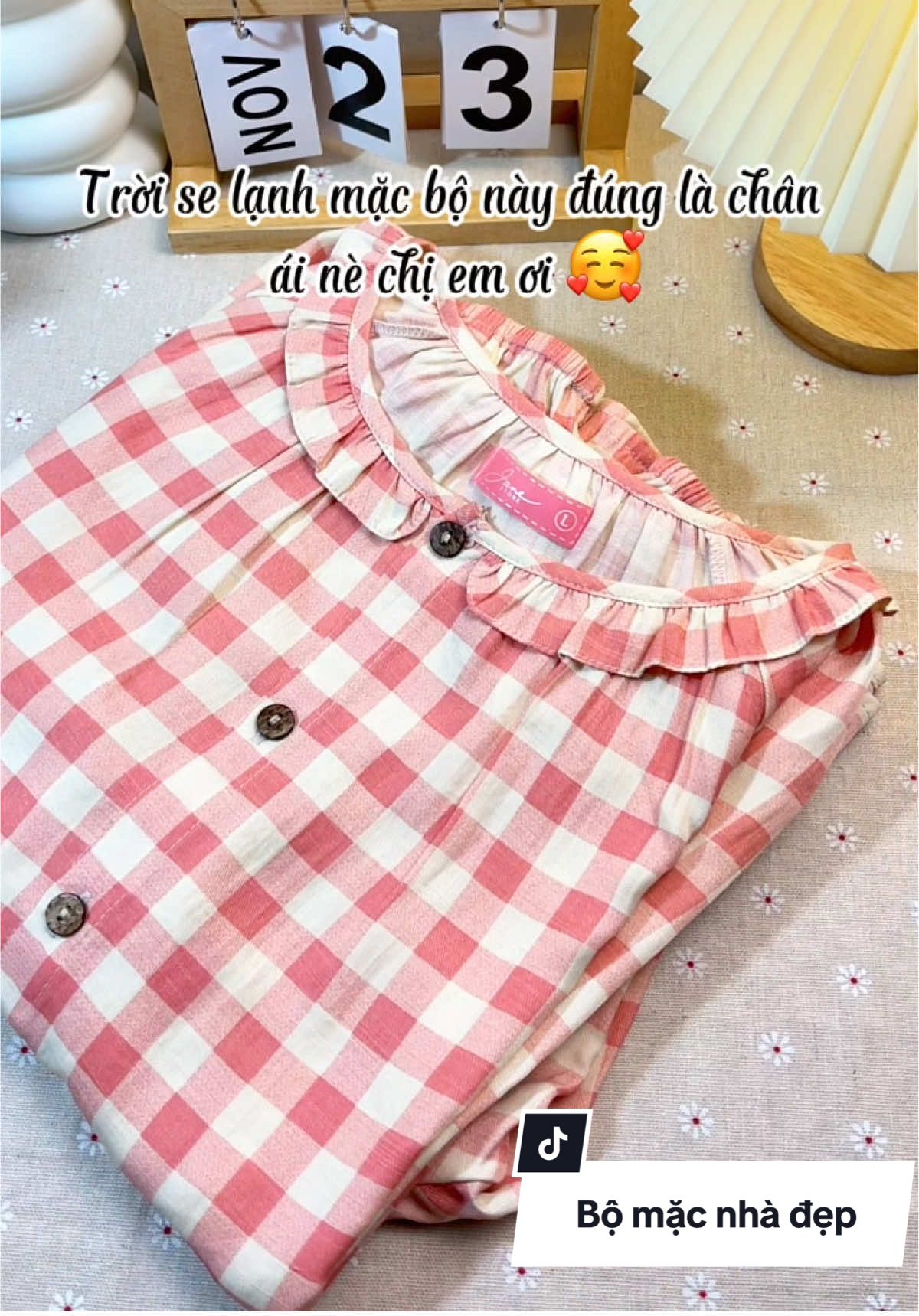Bộ mặc nhà xinh rất phù hợp mặc mùa thu nè các nàng ơi 🍂🫶🏻#bomacnha #bodaitay #thoitrang #thuyen #review 