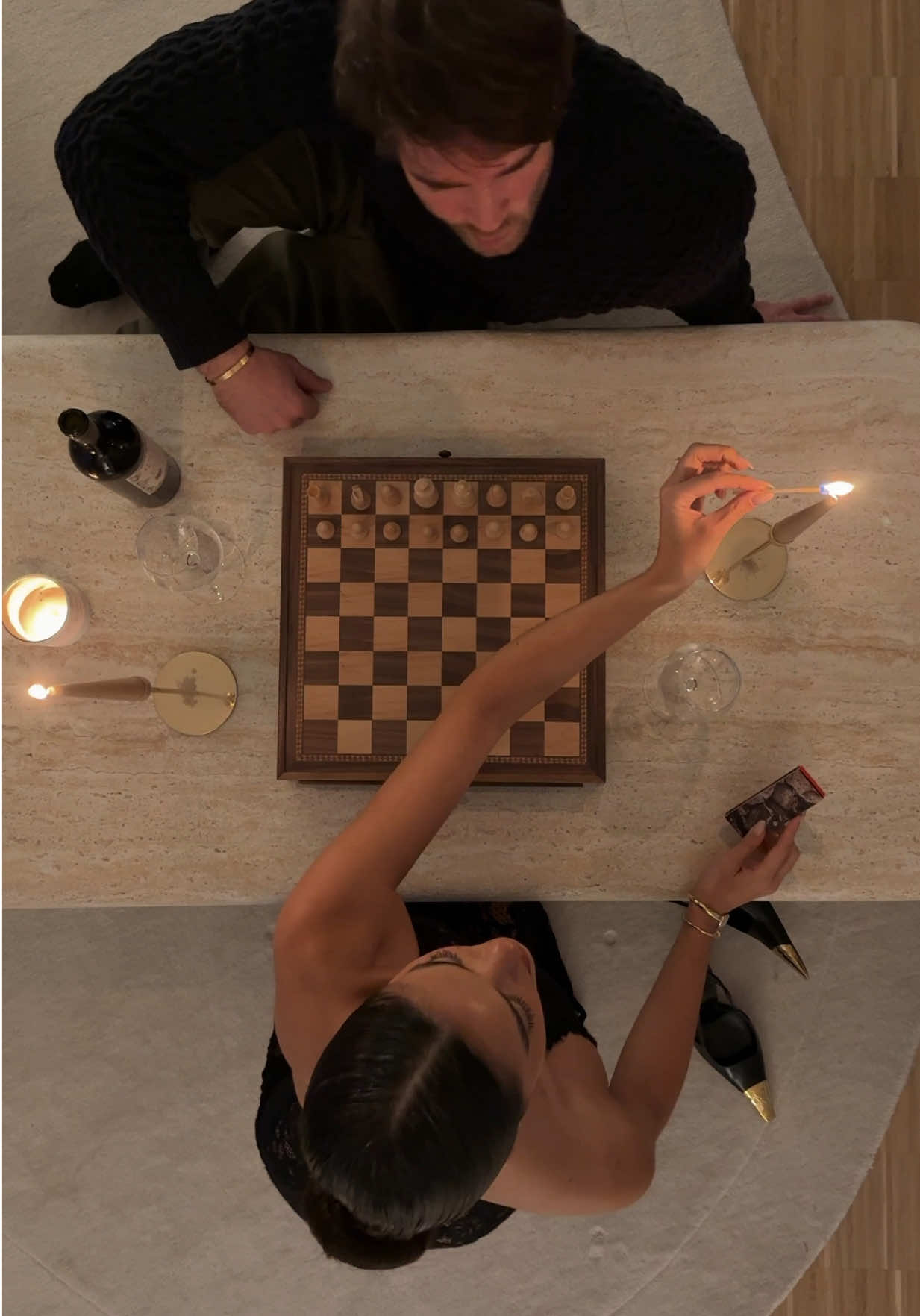 He’s teaching me chess… I’m teaching him patience 🖤♟️ #datenight #couple 