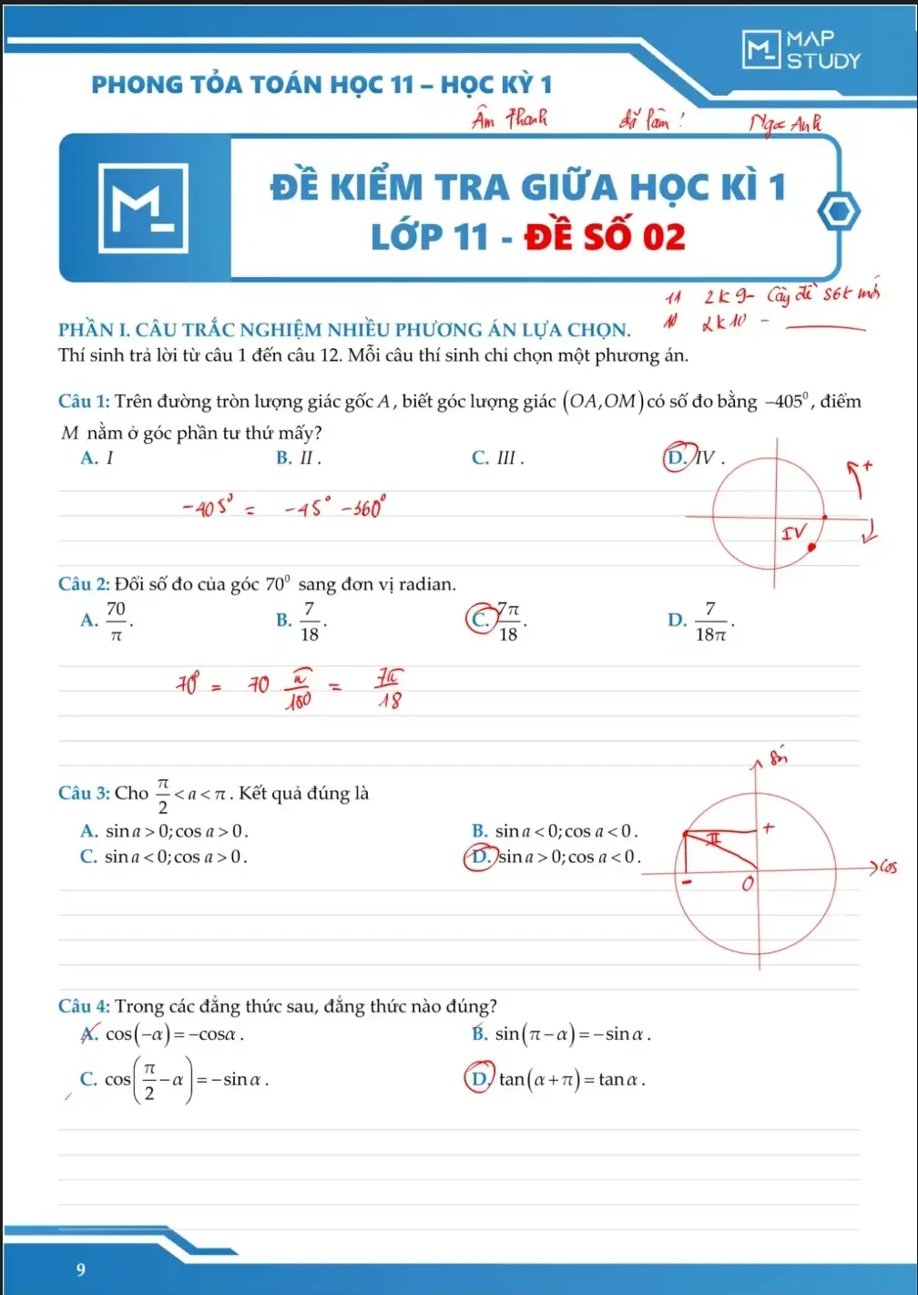 Gửi đến các bạn đáp án và bản viết tay đề ôn tập gk1 môn toán #dapan #toan11 #xuhuongtiktok #virall #trending 
